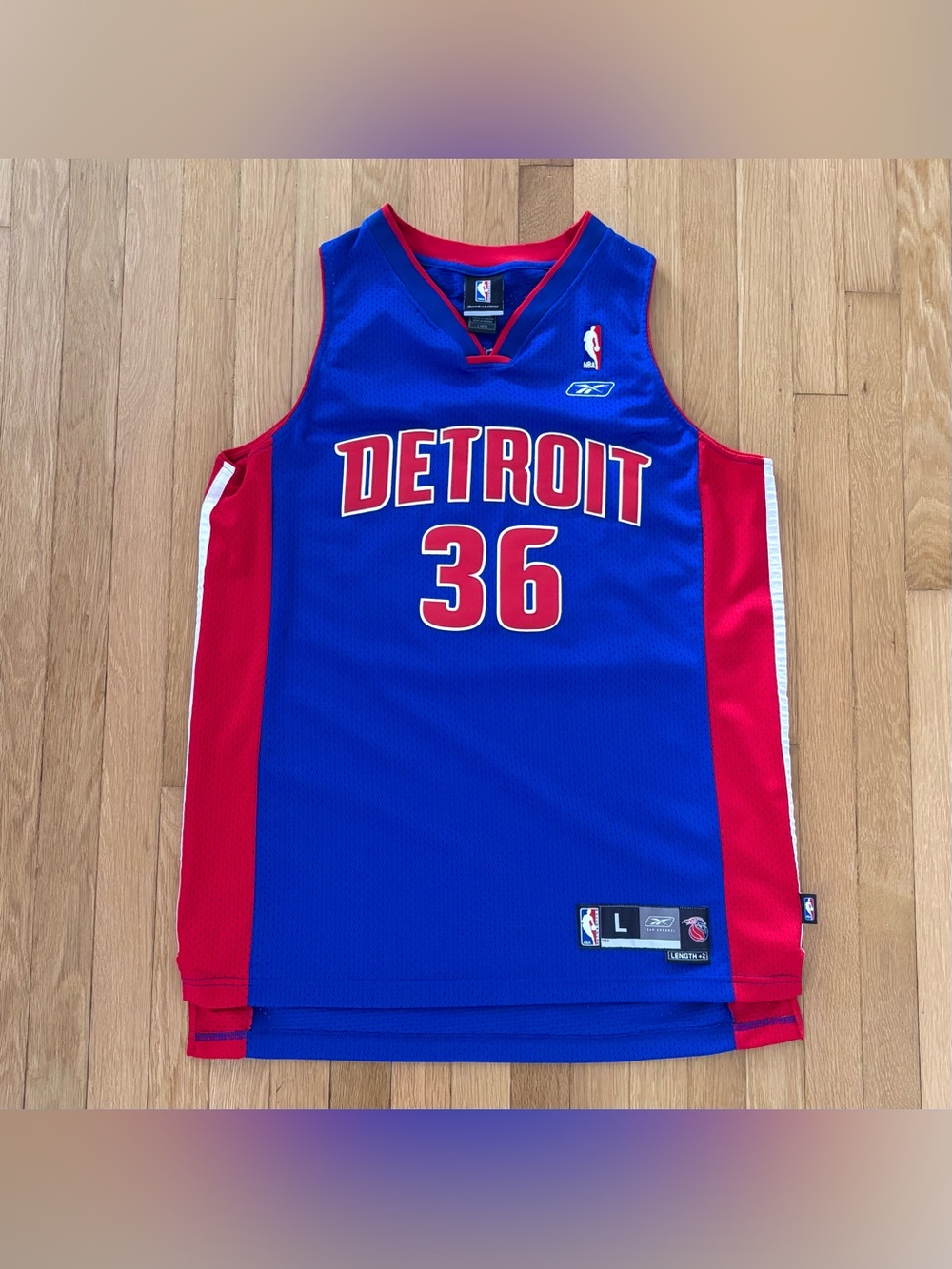 Vintage Reebok Rasheed Wallace Detroit Pistons Jersey 2004 L Blue 36 Authentic